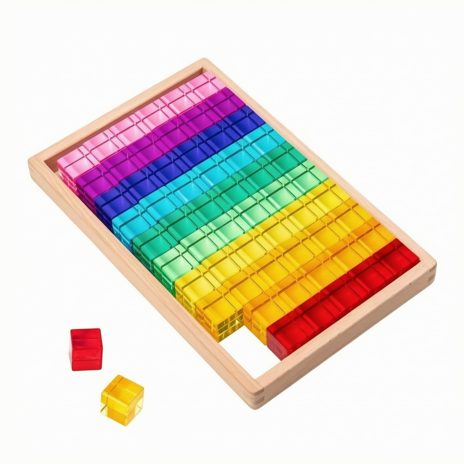 Almencla 60 Einheiten Bausteine mit Sortiertablett bunt Acryl-Bausteine durchsichtig Regenbogen Acryl-Stapelspielzeug für Vorschul,