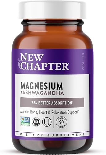 Magnesio, Nuevo Capítulo Suplemento de magnesio + Ashwagandha, absorción 2.5X, recuperación muscular, salud cardíaca y ósea, calma y relajación, sin