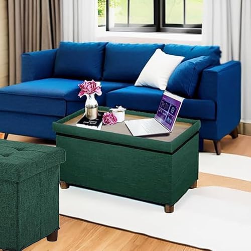 Miniatura 8 de Banco otomano de almacenamiento de 30 pulgadas, banco de almacenamiento con patas de madera para sala de estar, otomano, reposapiés, tapa extraíble