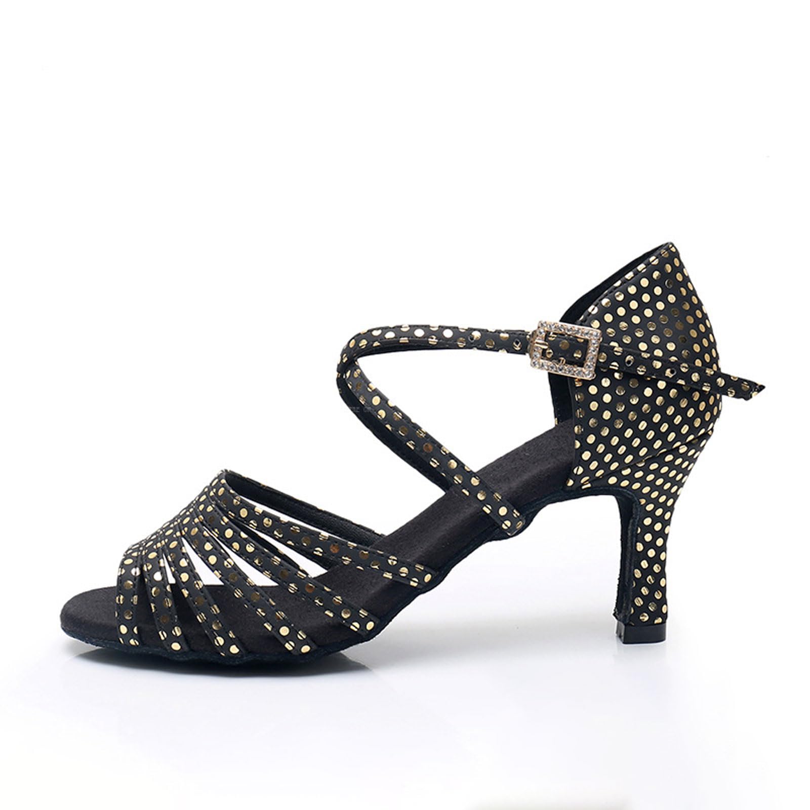 Luminescentdream Women's Black Yellow Dot 7Cm Latin Dancing Shoes,Indoor Open-Toed Stilettos High Heels,Salsa Tango Waltz Social Dance Shoes,Breathable And Comfortable For Girls