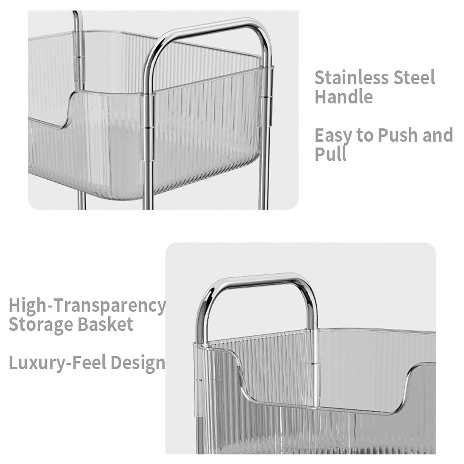 Carrello portaoggetti in acrilico, organizer trasparente con ruote per cucina, bagno e ufficio, libreria mobile multilivello