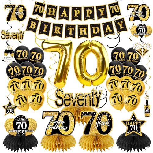 Lista de Suministros para colgar de esta semana. 48 Turypaty - Kit de Decoración de 70 Cumpleaños para Hombres y Mujeres, Pancarta de Feliz Cumpleaños Con Globo de Panal para Colgar, Suministros de Fiesta