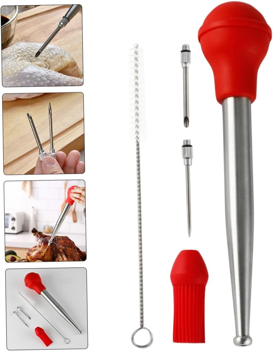 ULTECHNOVO 1Set Turkey Baster Injector Meat Injector with Pump Cleaning Brush for Barbecue Marinade Flavor Injection
