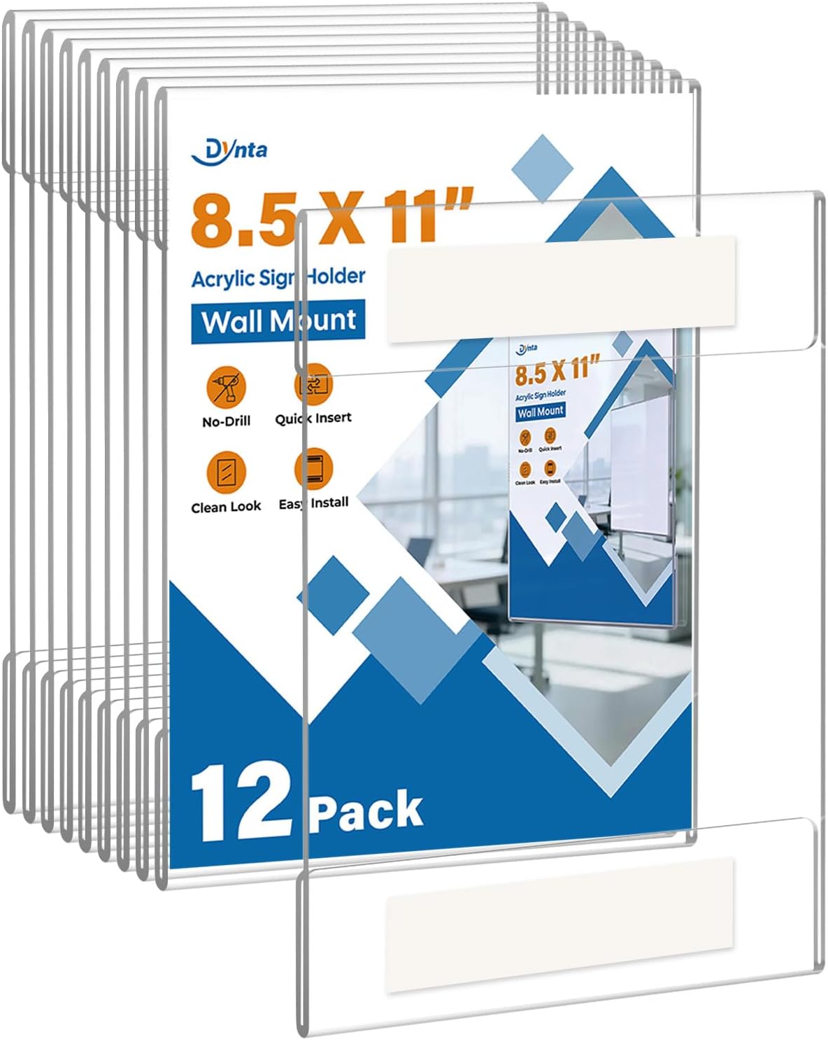 Dynta 12 Pack Acrylic Sign Holder 8.5 x 11 with Double Sided Adhesive Tape, Plastic Sign Holder Wall Mount, Memo Document Flyer Brochure Menu Holder for Display