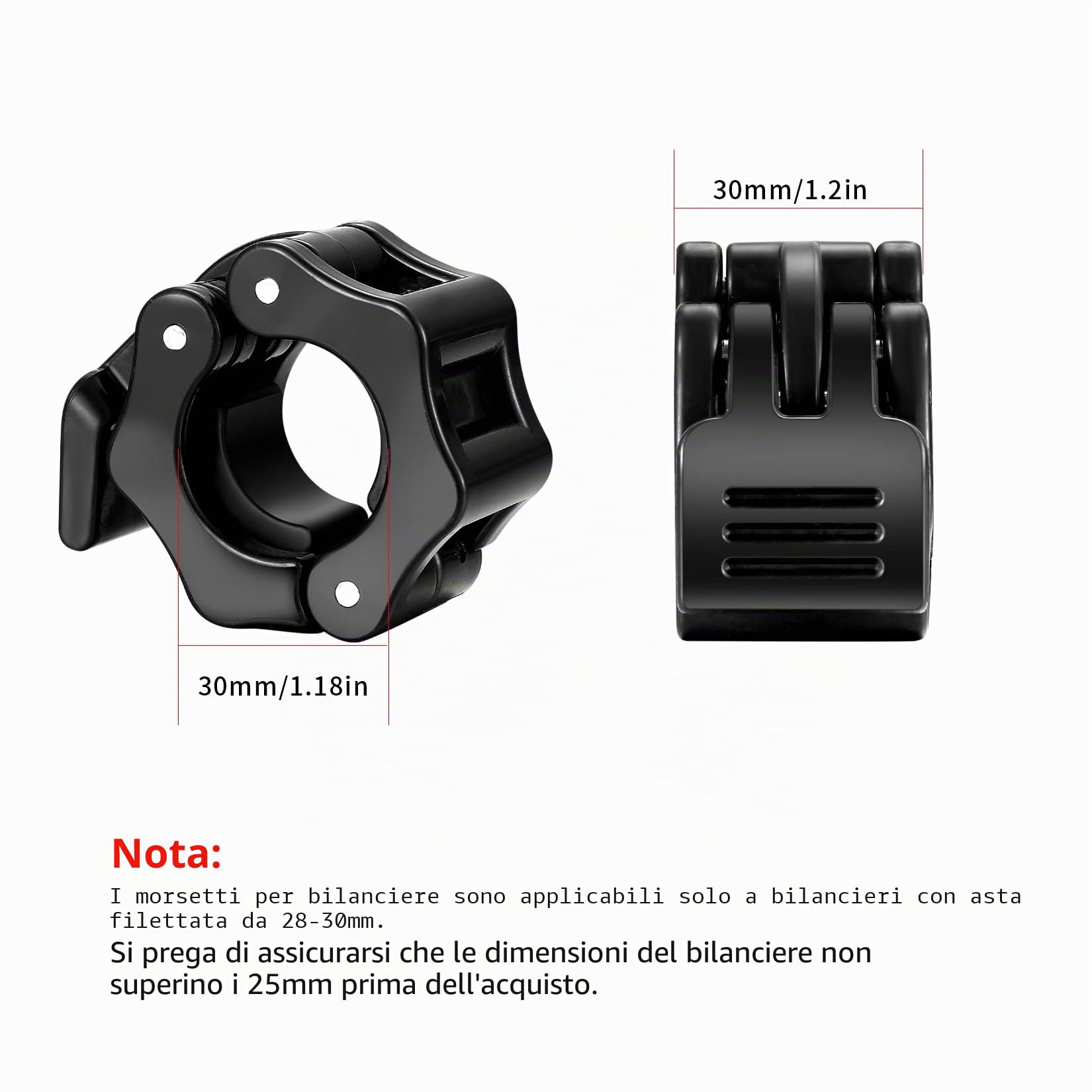Collare a Morsetto per Bilanciere, Blocca Bilanciere 30mm, Sollevamento Pesi Bilanciere Clips Morsetto Collare, Gancio Bloccaggio Morsetti per Manubri Bilancieri