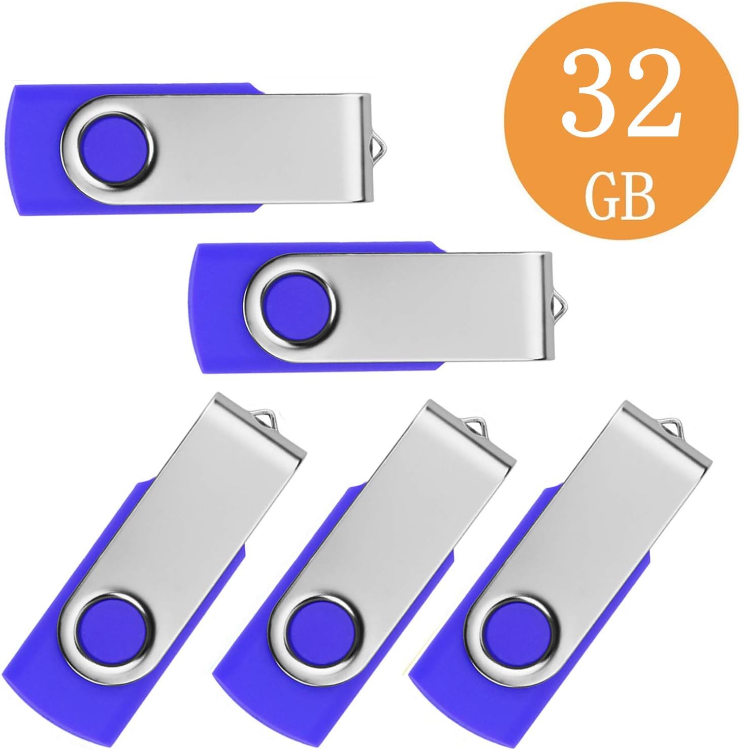 Memory Stick 5 Pack 32GB USB 2.0 Swivel Design Flash Drives Thumb Drive Pen Drive(32GB Blue)