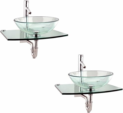 Miniatura 10 de Renovators Supply Manufacturing Bohemia - Fregadero de cristal moderno con pedestal de cristal templado para encimera de baño, lavabo chapado en