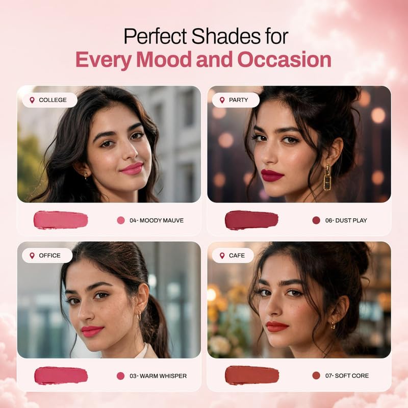 Image of MARS Lip Fuzz Blurring Lip Cream with Cushion Tip Applicator | Paraben-Free | Air-Soft Matte Lipstick | Blurred Finish | One Swipe High Color Payoff | 3 ml (01-BARE HUG)