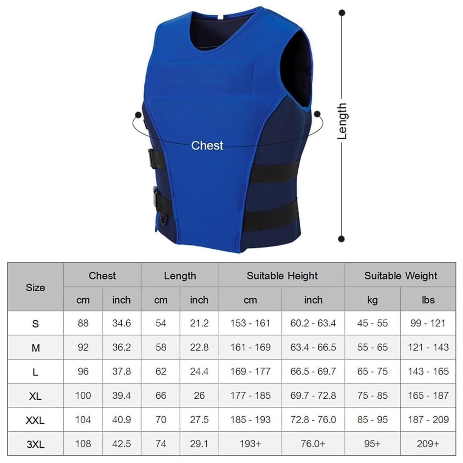 Gilet da kayak per adulti con cerniera e fibbie regolabili | Gilet in neoprene per kayak, pesca, vela, nuoto, attrezzatura di sicurezza ad alta galleggiabilità, per uomini e donne