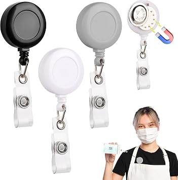 3 Pack Magnetic Badge Reel Retractable Badge Holder 1.26" Plastic Black Name Badge Name Tag Badge Holder Retractable Clip Nurse Badge Reel Cute with 24 Inch Pull Cord for Shirt Teacher Doctor Office
