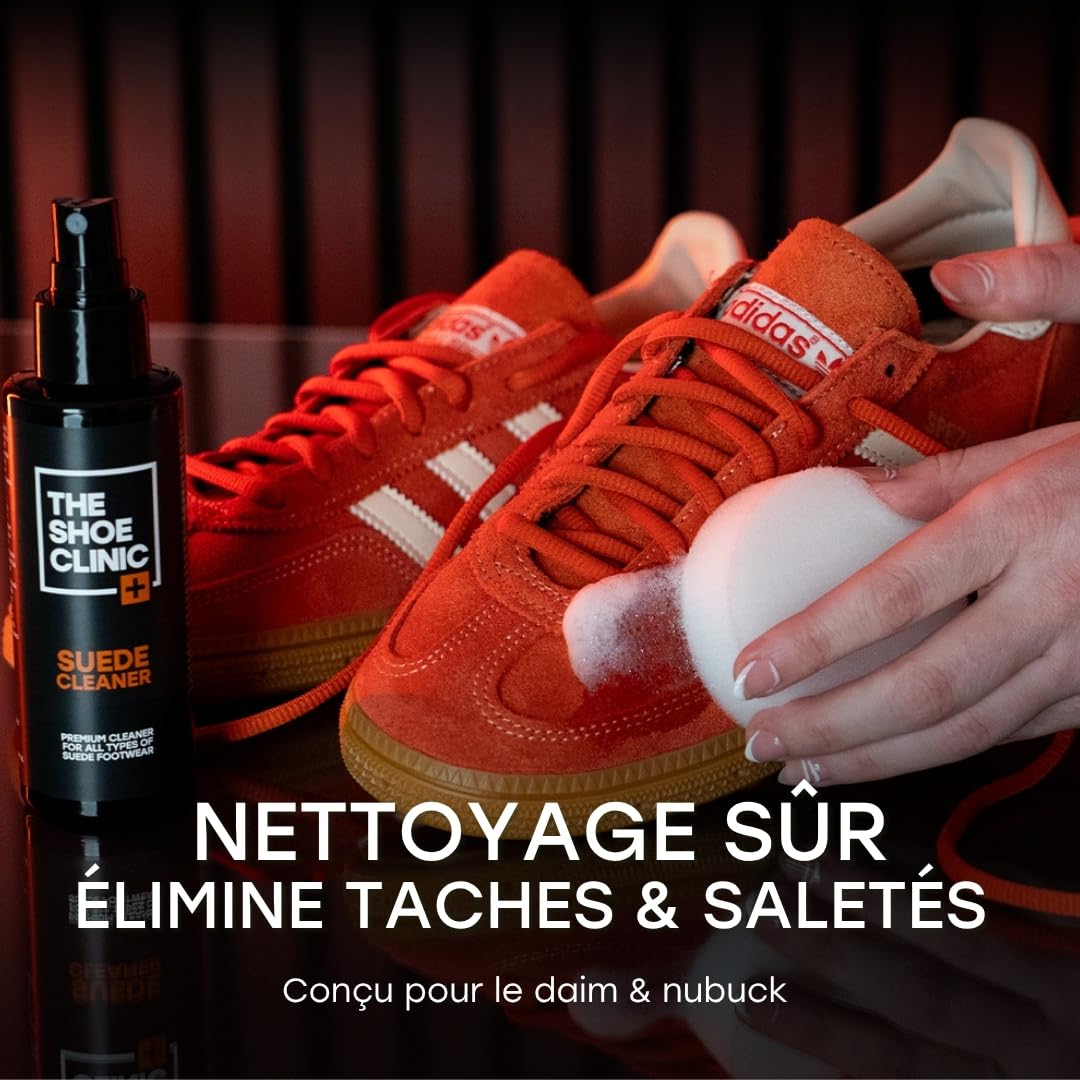 Kit Nettoyage et Entretien Chaussures en Daim & Nubuck Shoe Clinic | Nettoyant Daim Chaussure + Imperméabilisant + Brosse | Nettoie, Protège & Imperméabilise Chaussures, Baskets & Bottes