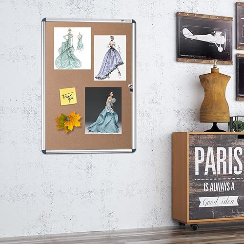 Vista 41 de Viz-pro tablón de anuncios con marco de aluminio clase 1, a prueba de alteraciones, con cerradura, Azul Fieltro azul