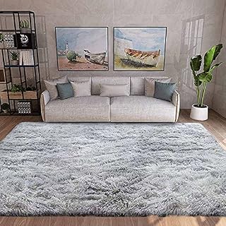 Area Rugs Fluffy Bedroom Carpets Anti-Slip Living Room Rug Shaggy Home Decor Rugs Soft Kids Room Floor Mats Large for Hallway Bedroom(Black grey, 140*200cm)