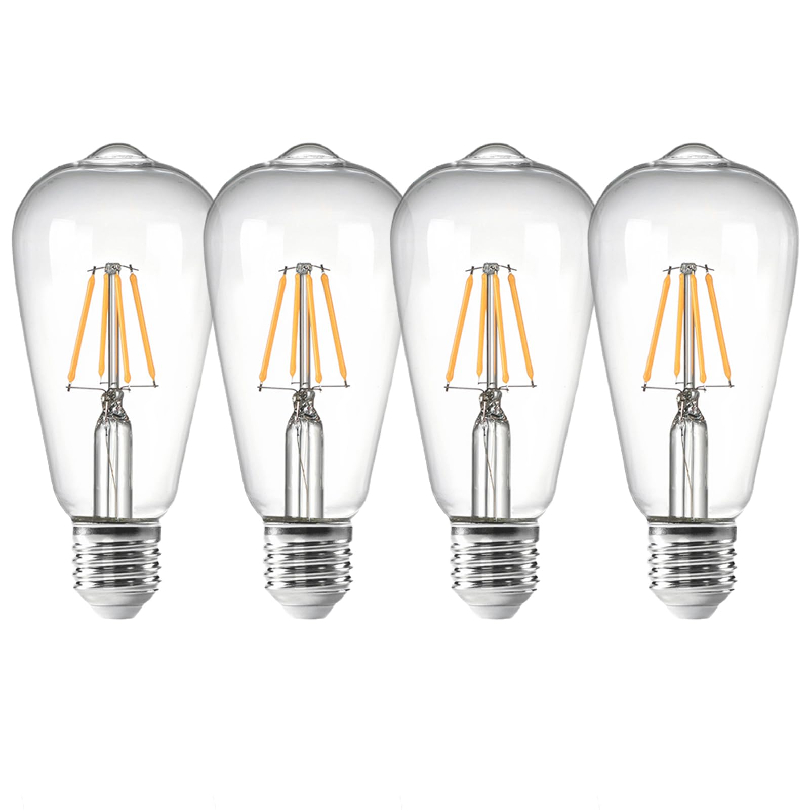 WULUN E27 ST64 LED Filament Bulbs, 4W Equivalent to 40W, Warm White 2700K, E27 Bayonet Light Bulb, 400LM, Vintage Energy Saving Light Bulb, AC 220V, for Interior Decoration, Non-dimmable, 4 Pcs