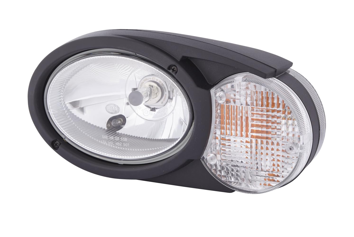 Hella White/Grey Headlight Halogen, Lh Oval, 12/24V, /Transparent, Bolt On, 304.5X153.3mm Deutsch Plug, 1Eb996167031