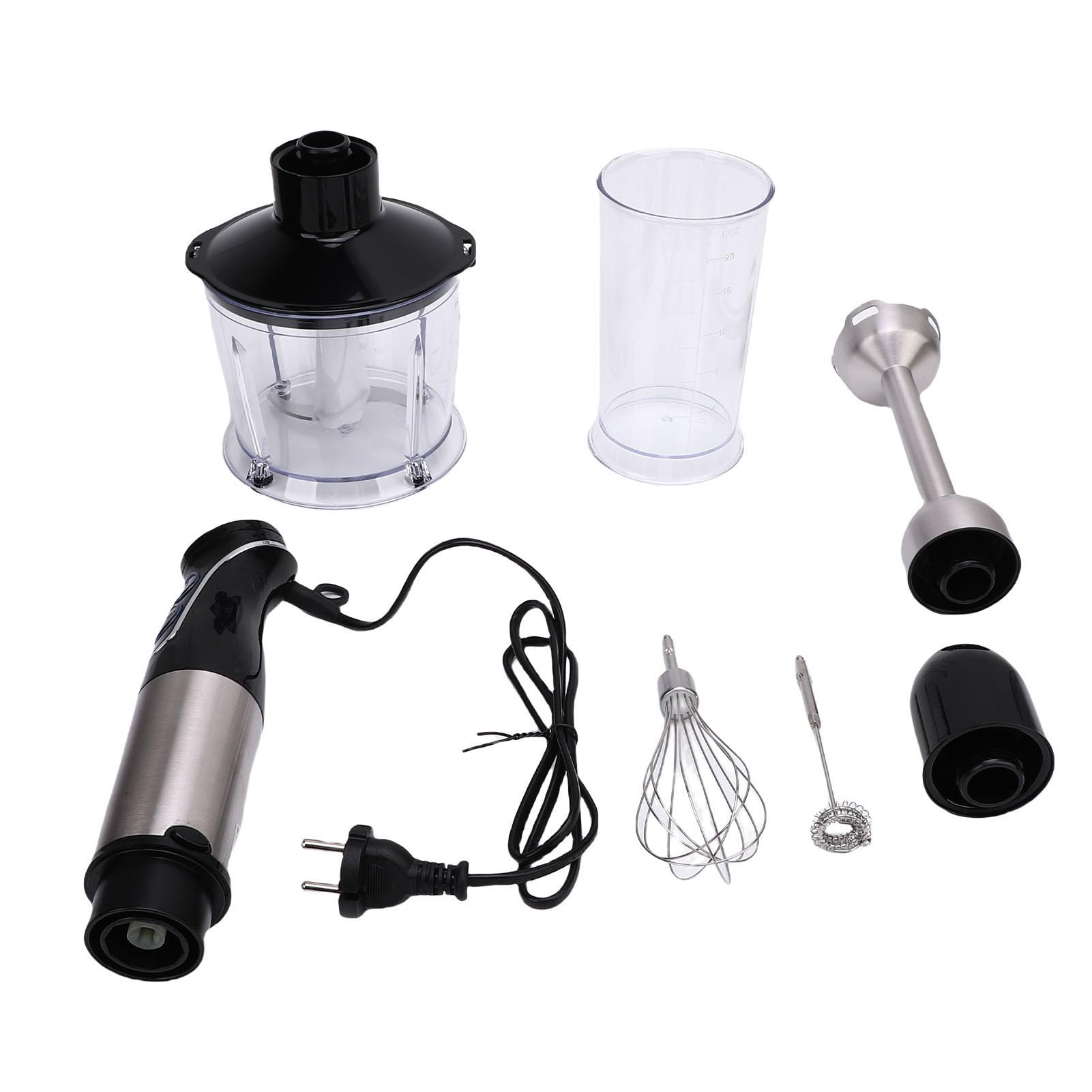 Juego de Batidora de Mano, Batidora de Inmersión 3 en 1, de Mano con Batidor de Acero Inoxidable, Picadora, Tazón para Batidos, Sopas, puré y Picar (220-240V Enchufe UE 1500W)