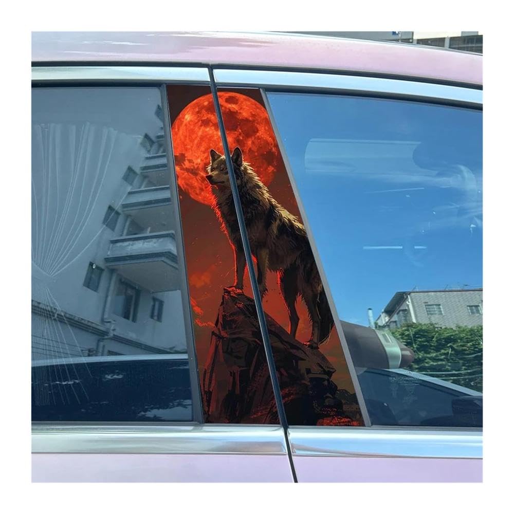Body Parts 2pcs Car B-Pillar Decals Wolf and Full Moon Auto Center Pillar Waterproof Sticker(G)