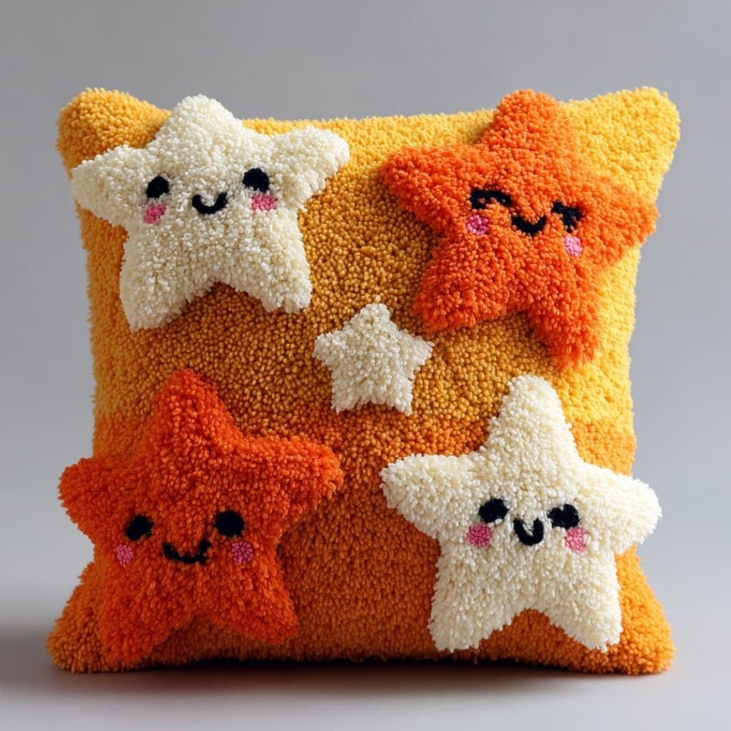WallustrioaW DIY Latch Hook Pillow Kit,Smiling Pillowcase Kits Embroidery Kits 17X17 Inch DIY Needlework Pillow Cover Sofa Cushion Rug Making