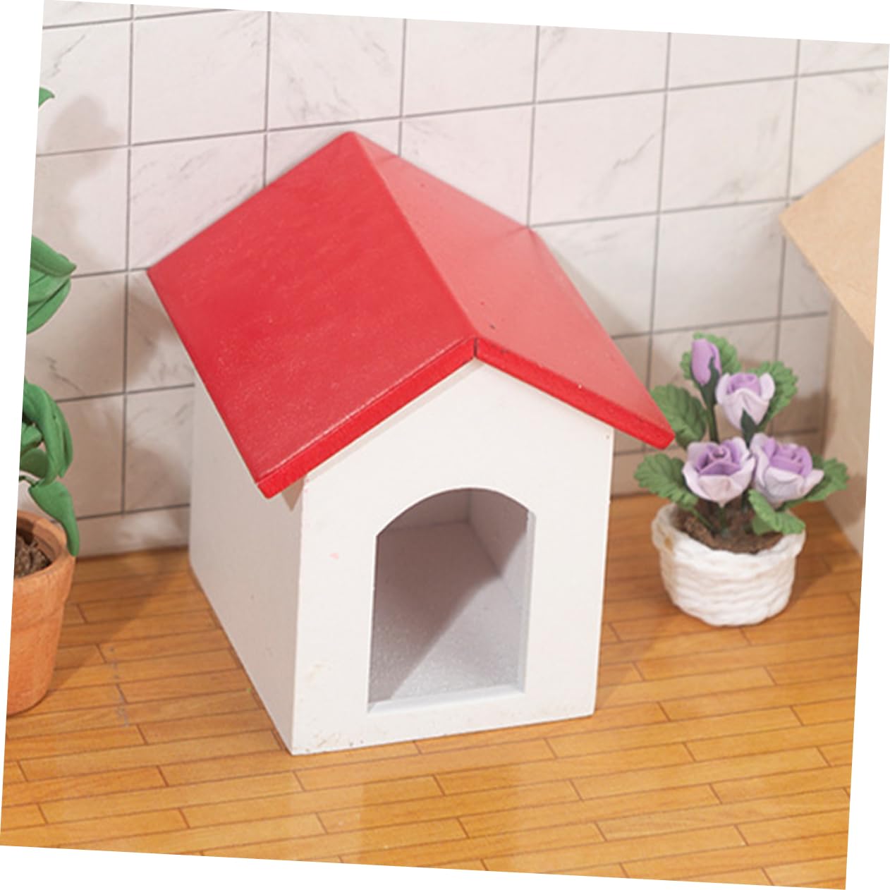 HEMOTON Mini Maison De Chien En Bois - Décoration Maison De Poupée Et Accessoire Miniature