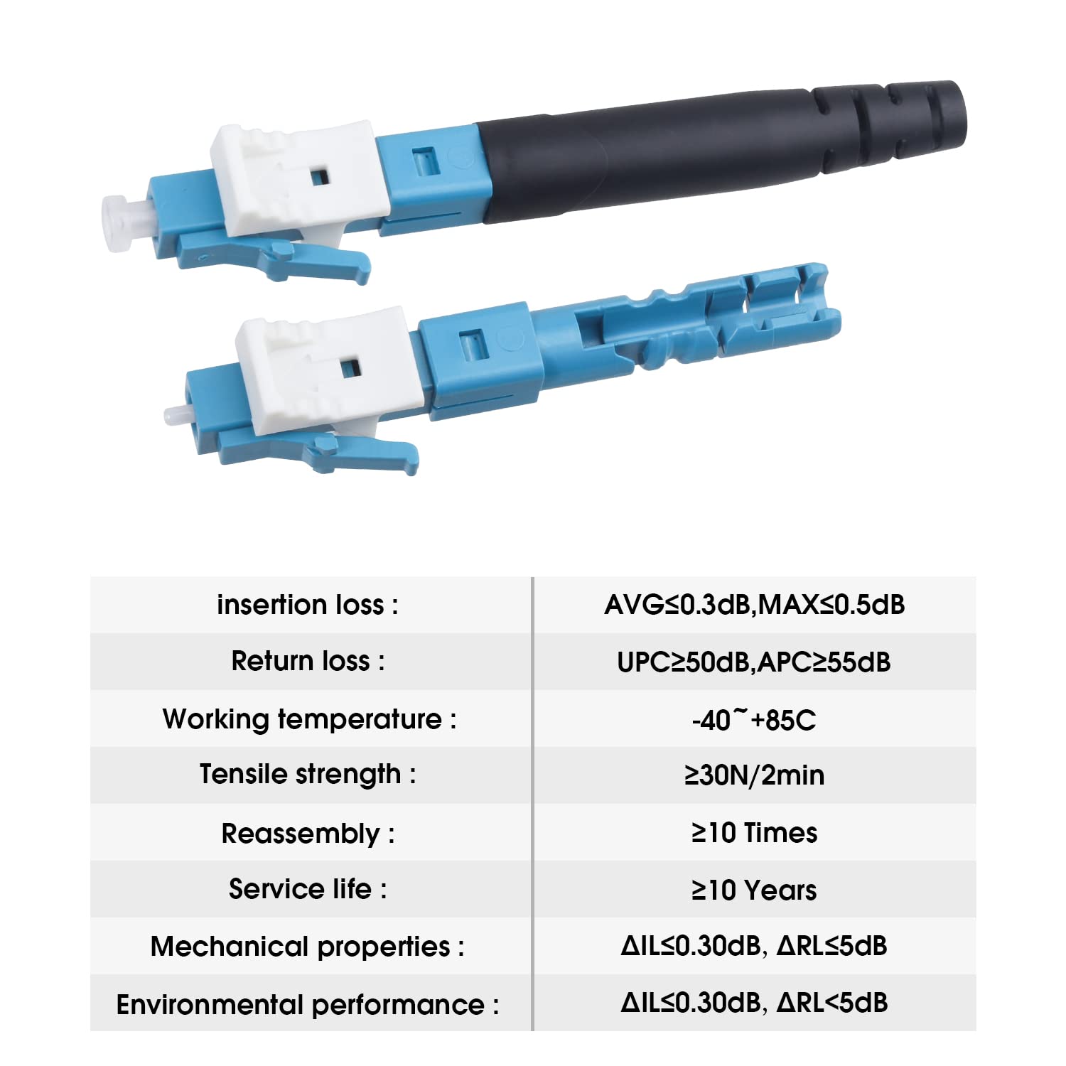 20 Pz LC/UPC Connettori di Collegamento Rapido in Fibra Ottica Monomodale SM 9/125 Adattatore Connettore Meccanico Rapido per Cavo in Fibra 0.9/2.0/3.0/2.0 * 1.6/2.0 * 3.0mm