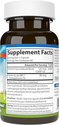Miniatura 2 de Carlson - Super D3 + K2, 125 mcg (5000 UI) de vitamina D3, 90 mcg de vitamina K2 como MK-7, soporte óseo, absorción de calcio, 90 cápsulas