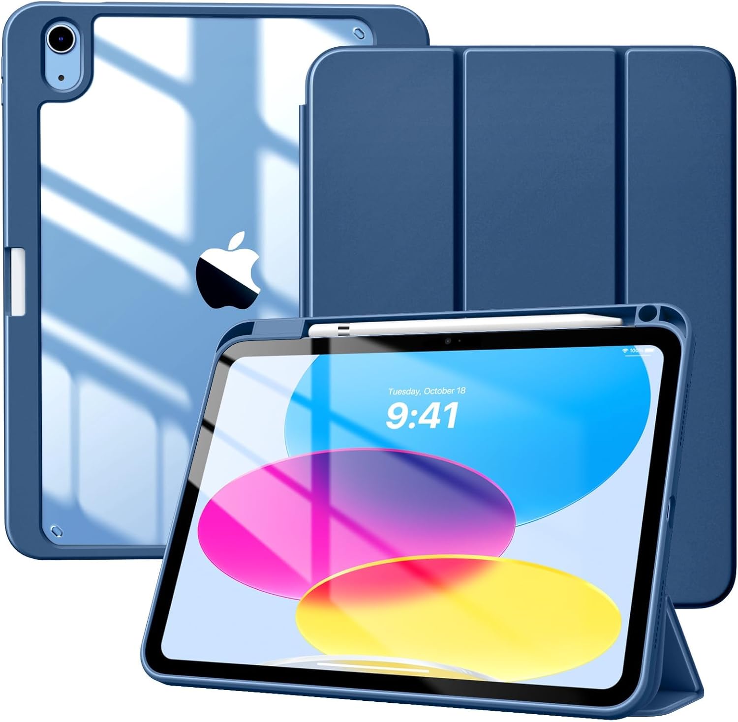 TiMOVO Case for iPad (A16) 11th Generation 11 Inch 2025, iPad 10th Generation Case 10.9 Inch 2022 with Pencil Holder,Slim Protective Cover with Clear Back Shell,Auto Wake/Sleep, Abyss Blue