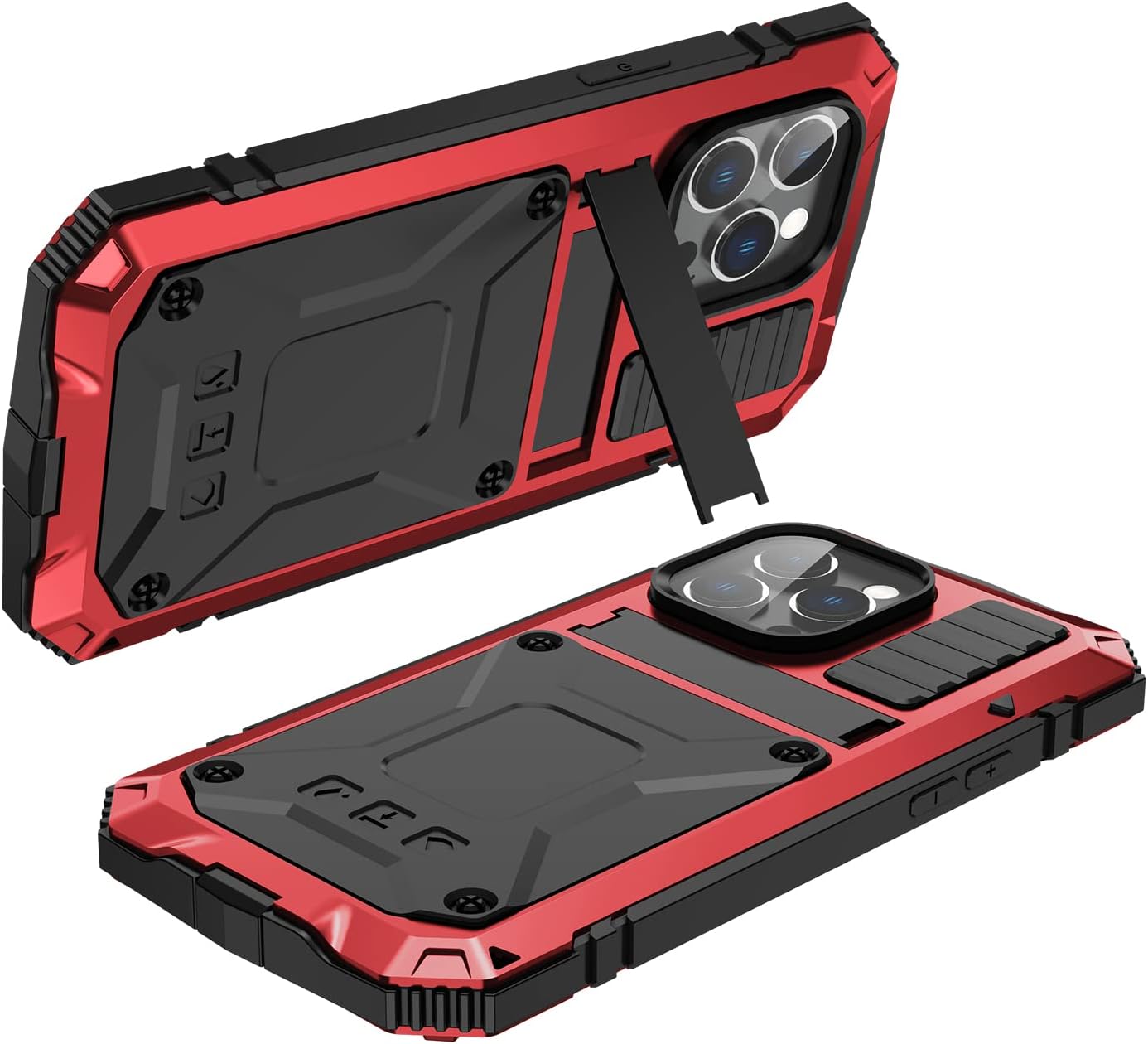 Metal Case for iPhone 14 Pro Max Aluminum Military Grade Armor Rugged Case with Metal Stand Screen Protector Drop Tested Shockproof Full Cover case for iPhone 14 Pro Max Red