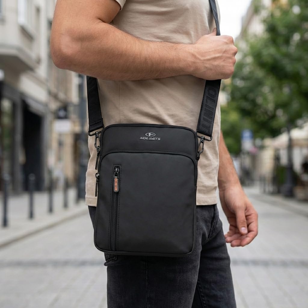 No Limits Sac à bandoulière réglable, imperméable, effet soft-Touch et doublure orange, multipoches avec fermeture éclair