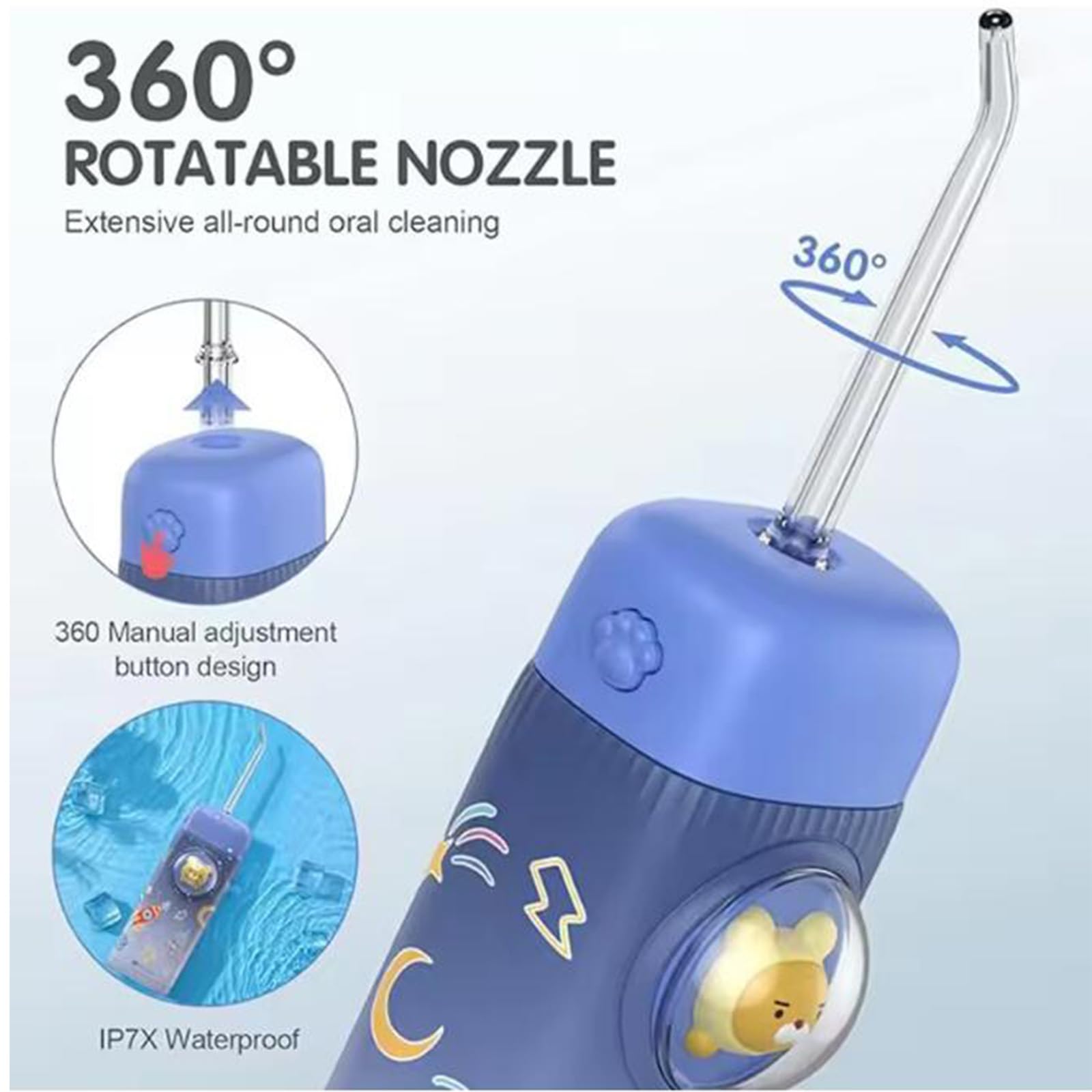 Irrigador bucal para niños, 2 modos, irrigador dental portátil para dientes, 120 ml, IPX7, impermeable, con 4 boquillas reemplazables, color rosa