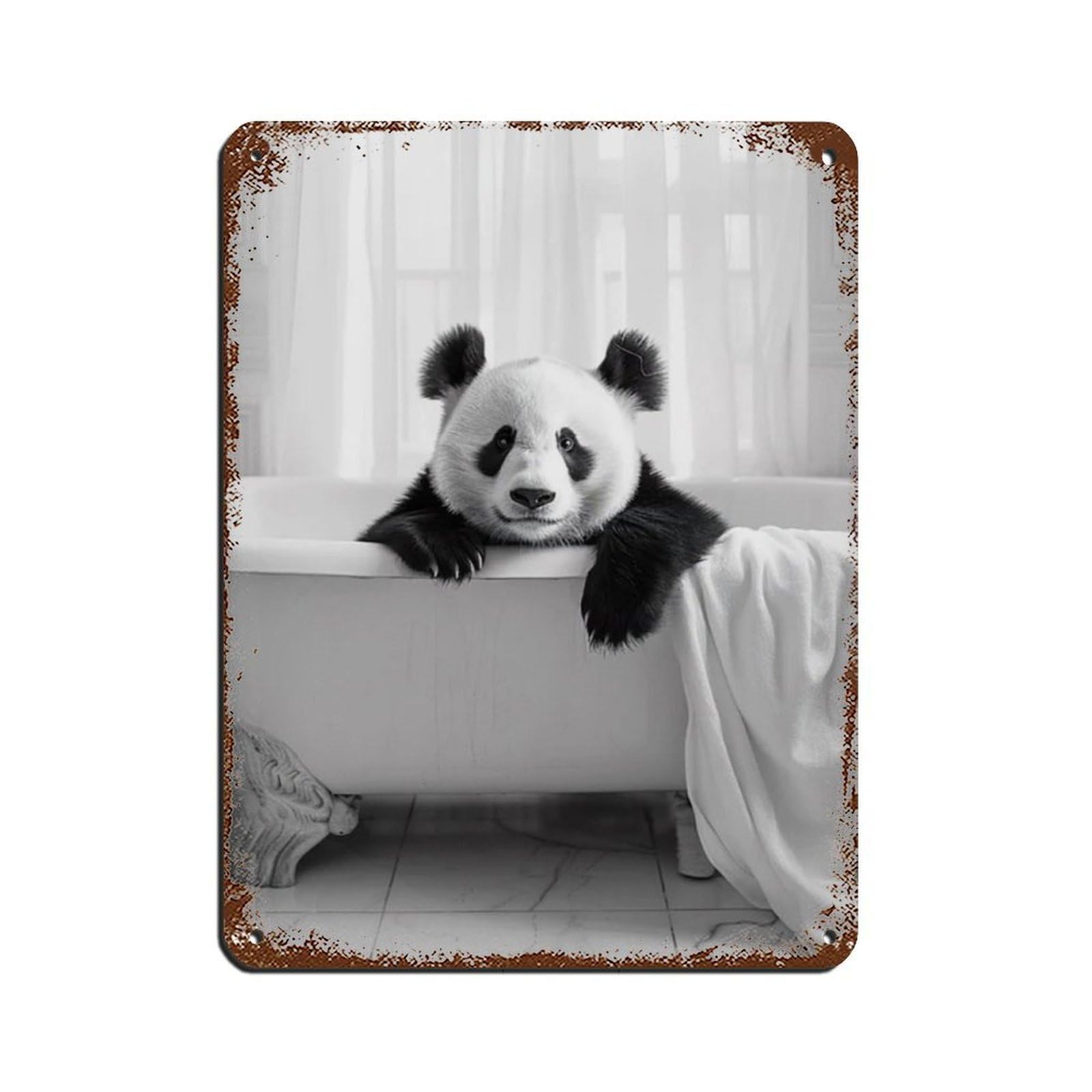 Panda in The Bathtub, Funny Animal Poster (2) Retro Poster Metal Tin Sign Chic Art Retro Iron Painting Bar People Cave Cafe Family Garage Poster Wall Decoration 12x16inch(30x40cm)