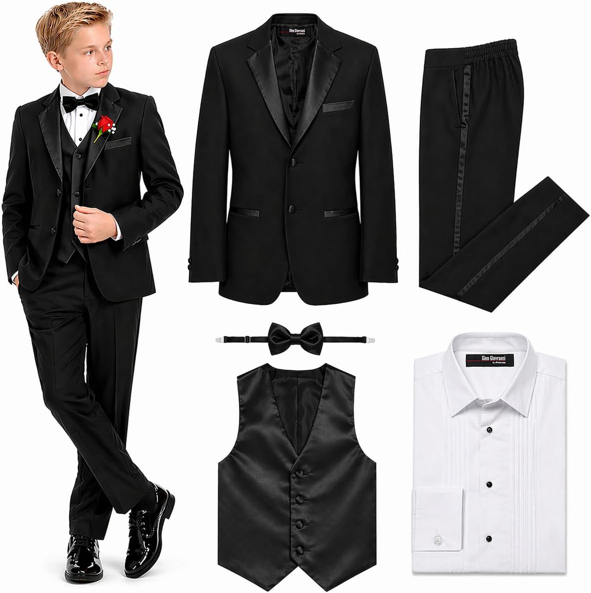 Gino Giovanni Boy's Formal Dresswear Suit Set 5 Piece Formal Outfit