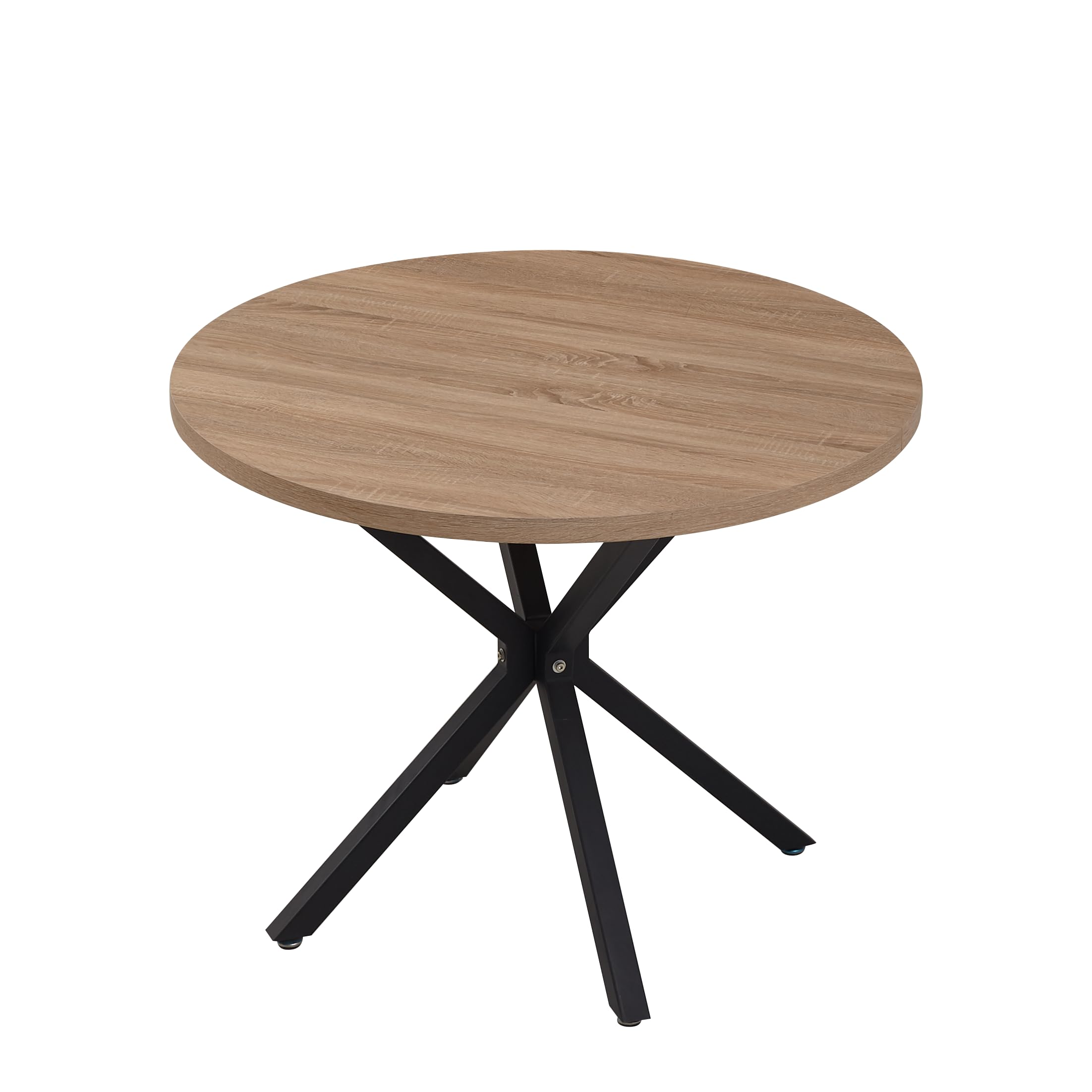 Mesa de Comedor con 4 Sillas, Juego de Comedor, Mesa de Comedor Redonda de Madera de 100 * 100 * 75 cm, 4 Sillas con Respaldo Alto, Patas de Madera de Haya, (Marrón Claro +Caqui)