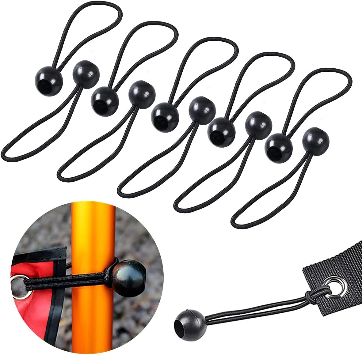 Ball Bungee Cords - Heavy Duty Ball Bungee Tie Down Cord Elastic String for Canopy, Tarp, Straps, Tent, Camping, Poles and Wires, 6 Inch Black, 20 Pack