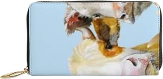 Carteiras femininas de couro genuíno pintadas em aquarela engraçada porta-cartão de crédito de vaca com zíper organizador de embreagem de couro feminino bolsa longa de viagem, Vaca engraçada pintada em aquarela, 7x4.3x0.8 Inches