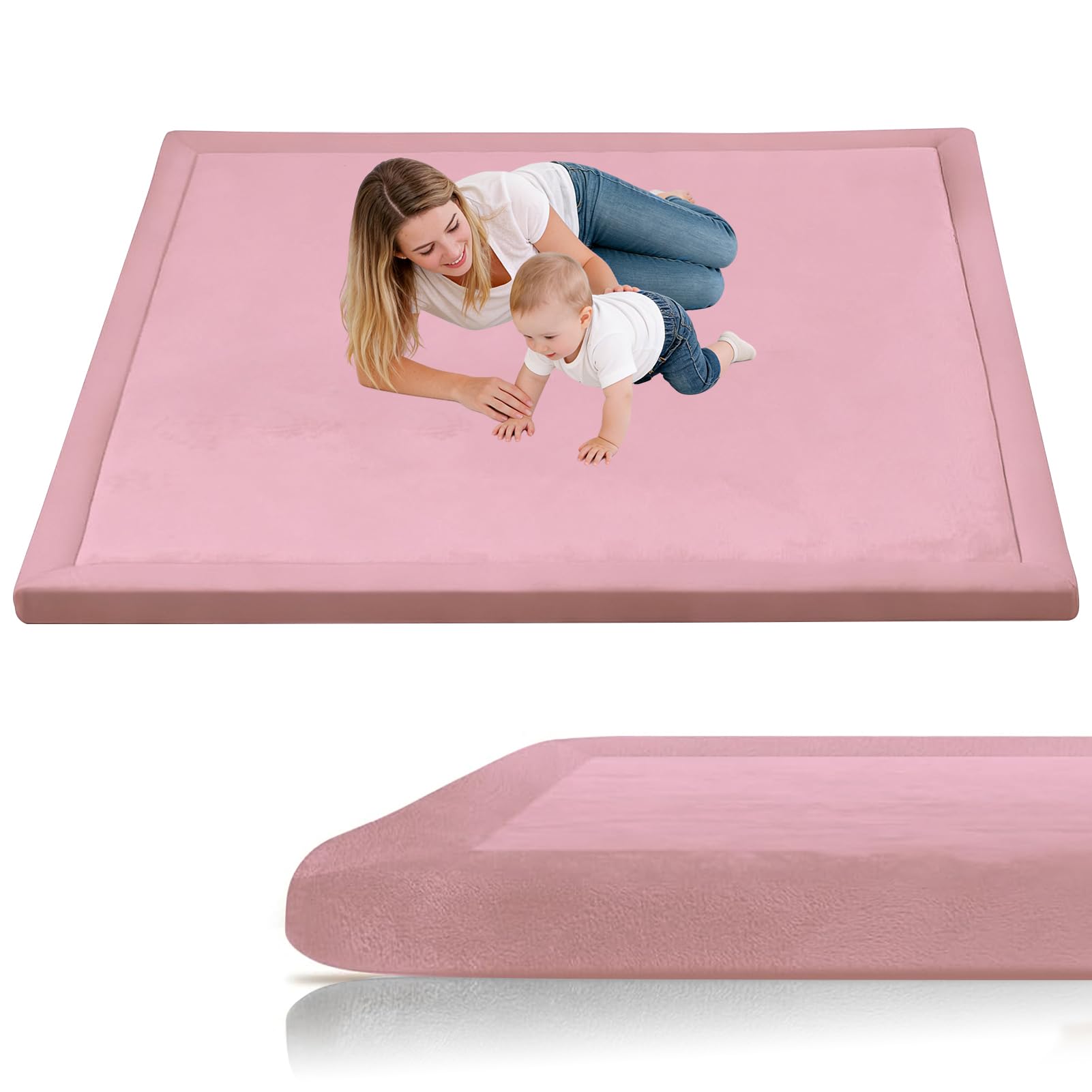 Stqyeiw Large Kids Crawling Play Mat 100 x 250 cm Rose Red Baby Play Mat, Large Thick Foam 3cm Memory Foam Mat Non Slip for Children Toddlers Babies Tummy Time Training Early Walking Playpen Mat