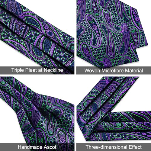 Image of DiBanGu 3PCS Ascot Ties for Men Wedding Jacquard Woven Silk Ascot Cravat for Men Cravat Tie and Pocket Square Set