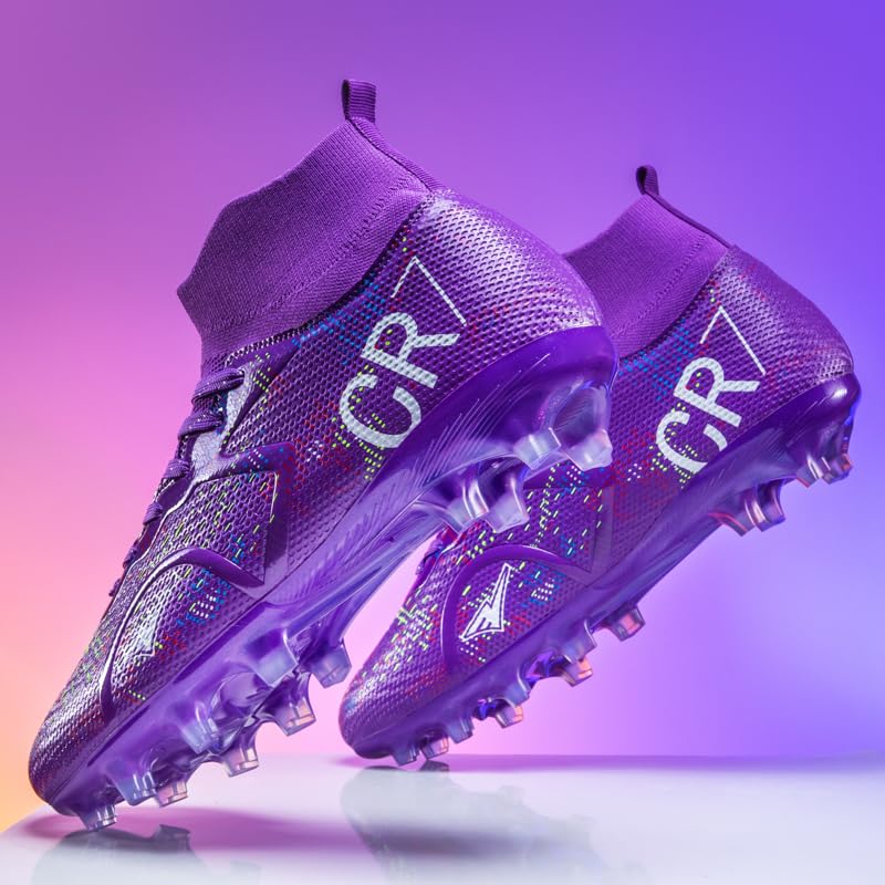 High Top Soccer Cleats, Professional Training Shoes, Black Pink Purple, Mesh Polyester, Anti-Slip, Breathable Lightweight Design for Men, Youth Athletes 6