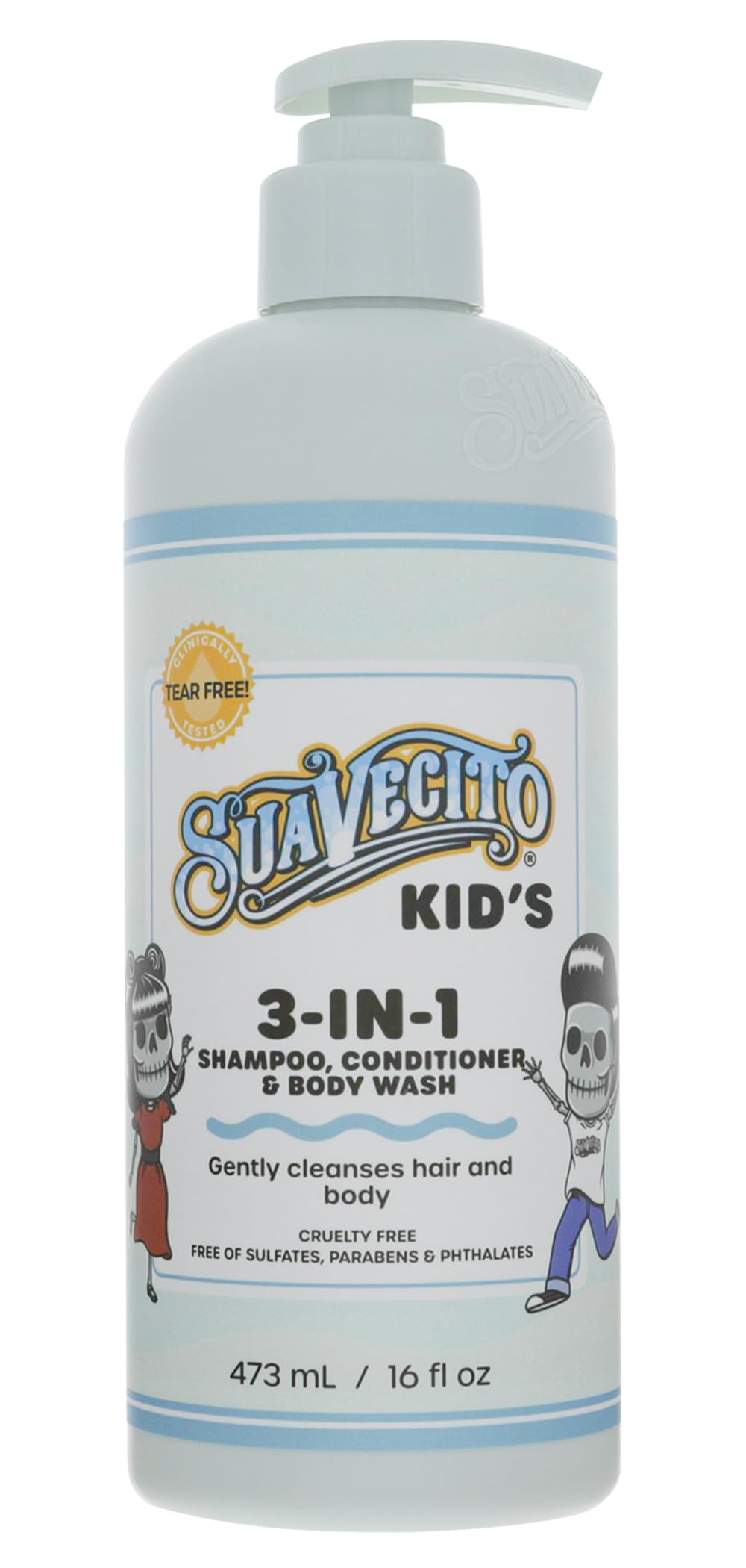 Suavecito - Shampoo 3 in 1, balsamo e gel da bagno per bambini, aroma di latte e miele, flacone con pompa da 16 once, clinicamente testato