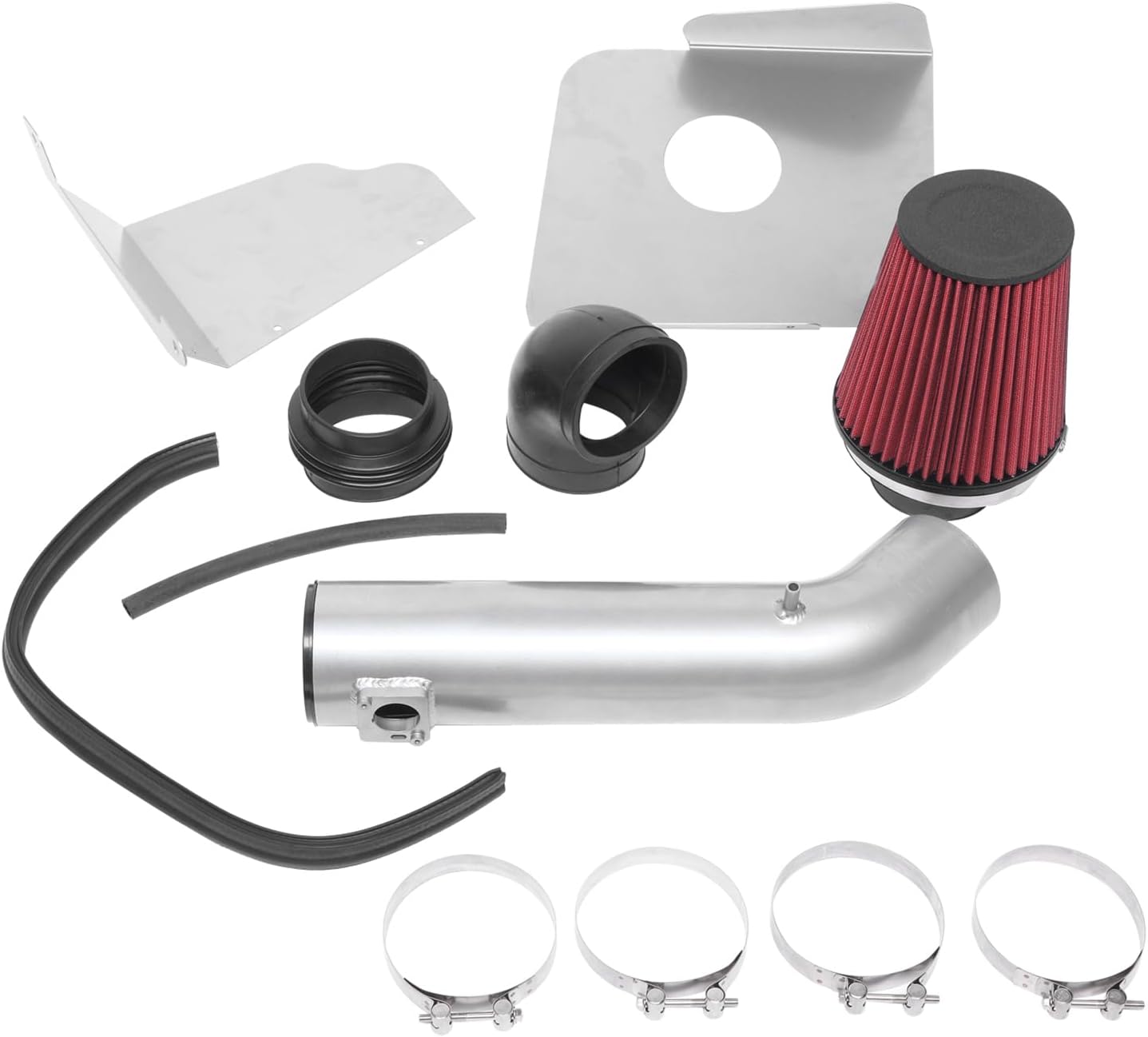 SUNROAD 4" Cold Air Tube With Filter Replacement for 2009-2014 Cadillac/Chevrolet/GMC Sierra/Yukon/Escalade/Silverado 4.3L-6.2L V8, Red