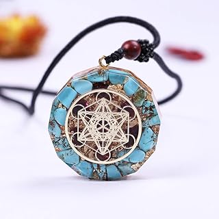 Orgone Metatron Cube Merkaba Pendant Necklace,Om Crystals Stones Orgonite Pendants,Orgonite Chakra Necklace for Emf Protection (Blue,Chain Adjustable)