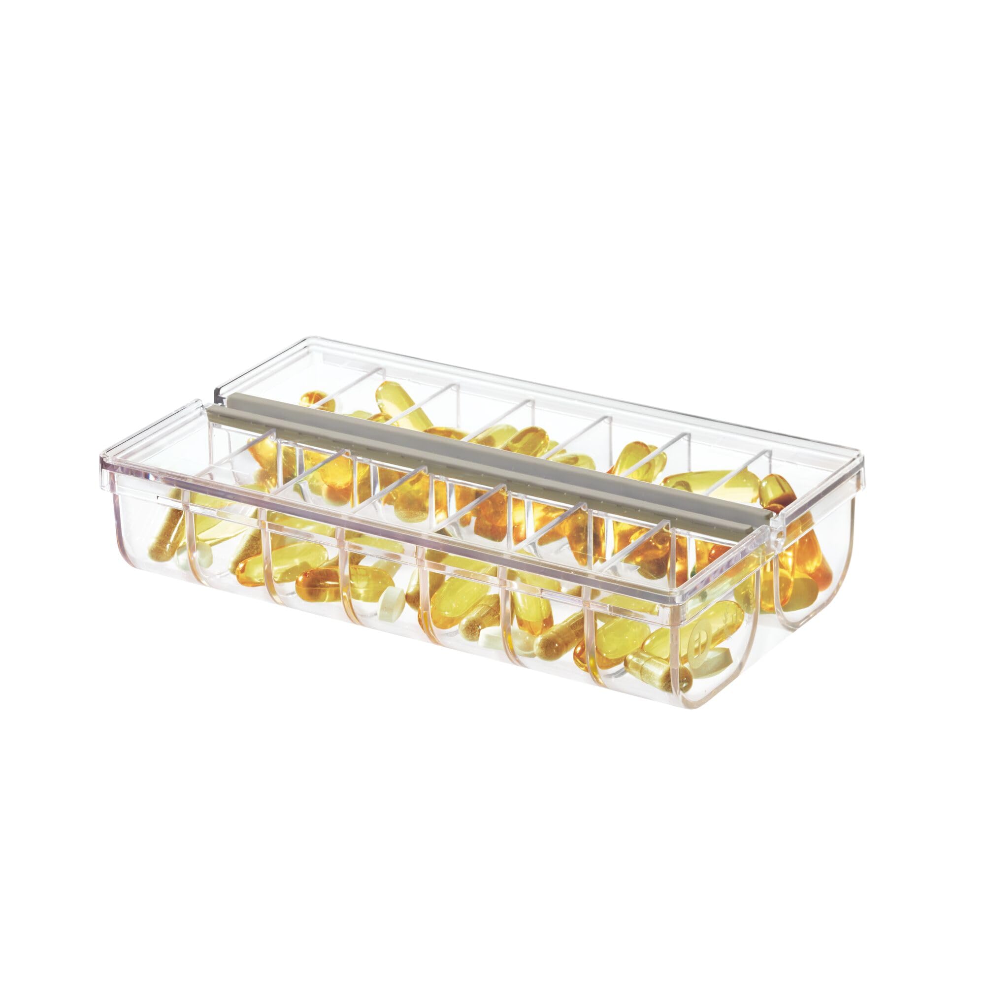 iDesign, Recycled Plastic 14 Compartment Medicine Orgaiser with Label, Transparent/Grey