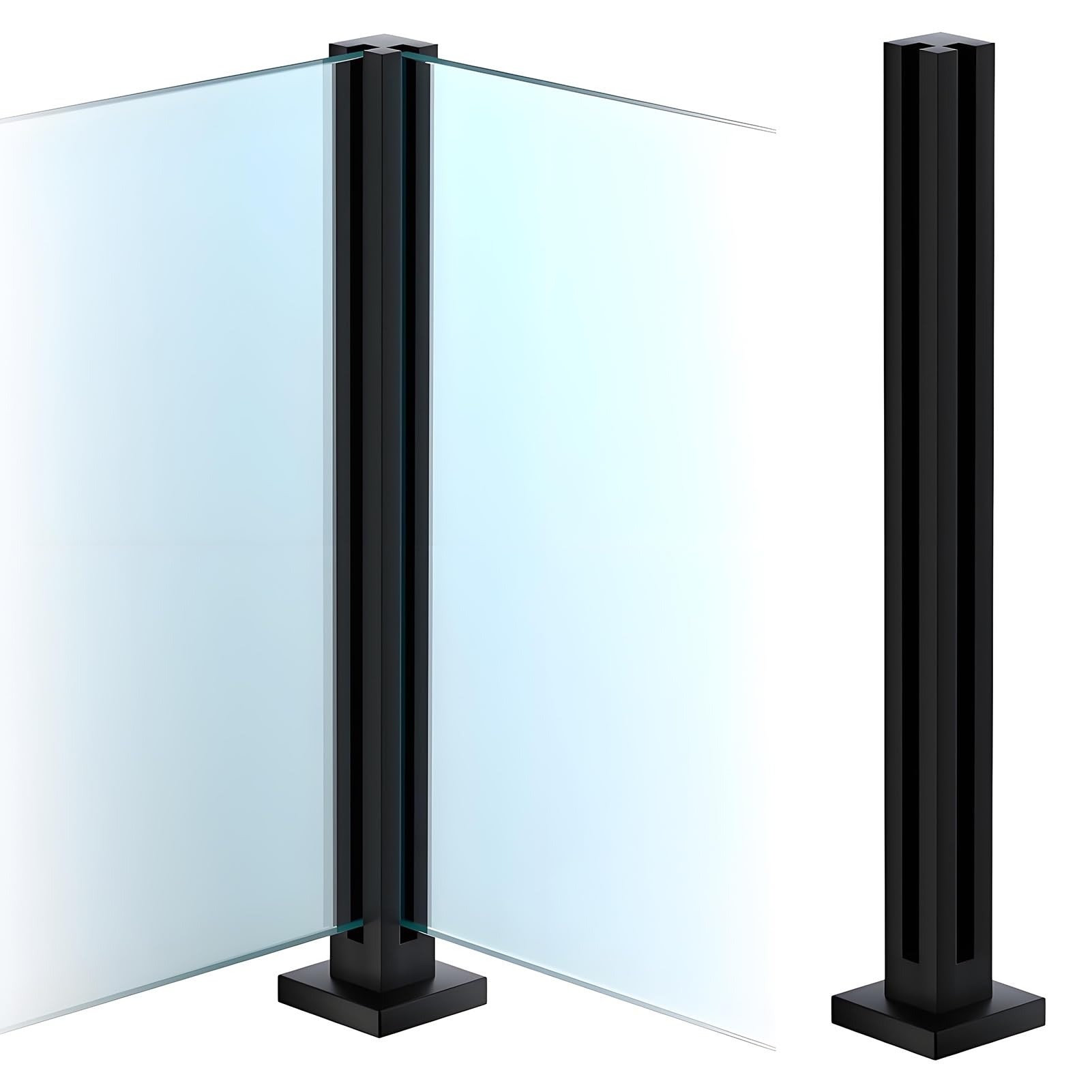 Square Glass Railing Posts, Tall 24in-59in, Black Stainless Steel Balustrade Post for Outdoor Balcony/Lofts/Deck, Glass Thickness 8-12mm(Corner Post,59in/150cm)
