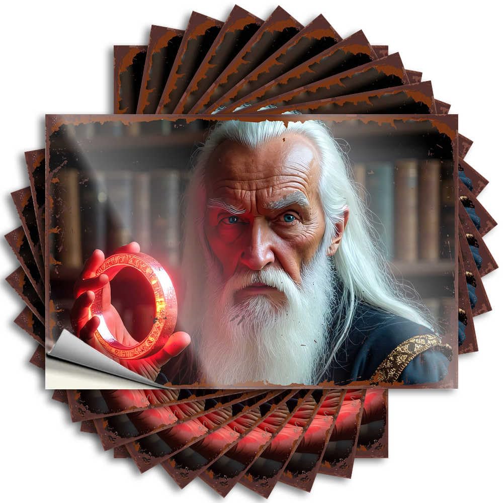 Saying Fluffy Pool Decorations Outdoor Case Ancient Wizard Holding Glowing Red Ring in Library - No Residue Decals for Gamer(6X9CM)