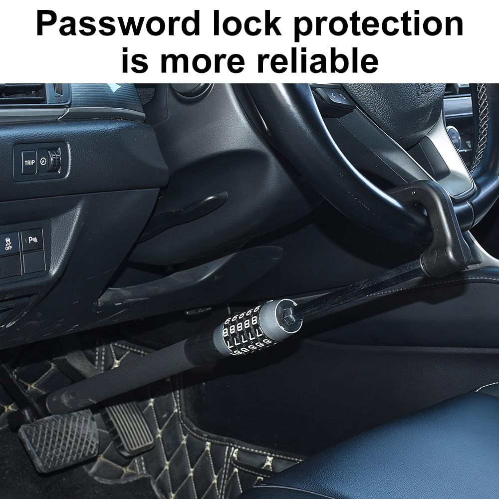 Blueshyhall Auto Lenkradschloss Bremspedal mit Zahlenschloss, Diebstahlsicherung Auto Kupplungsschloss mit 53-80 cm Versenkbarer Haken Wegfahrsperre Auto Pedalschloss Car Anti Theft Pedal Lock