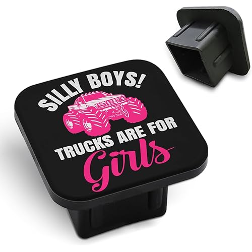 Pink Truck Hitch Covers Silly Boys Trucks are for Girls Words Funny Monster Car Black Square Towing Hitch Covers 2” Heavy Duty Trailer Hitch Tube Cover Plug Cap Rubber for Most Vehicles SUV