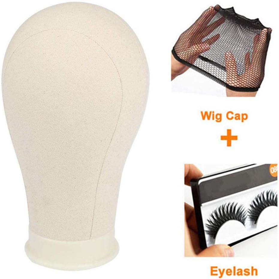 22" Poly Professional Canvas Block Head Manequin Head For Wig Display, Making And Styling With Mount Hole,Plate for Fixing Wigs/Hats (22"+Wig Cap+Eyelash) …
