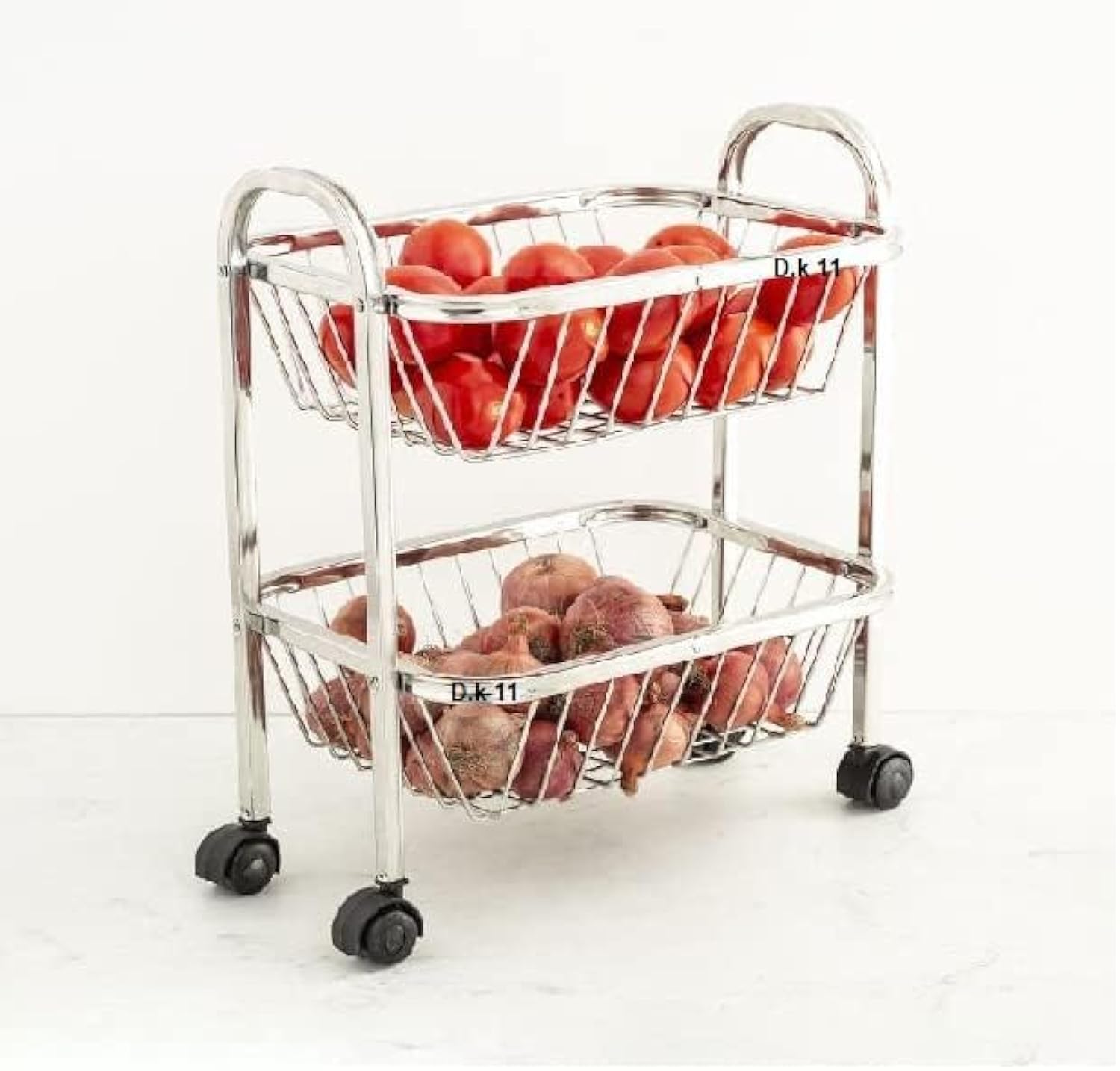 4RCE Stainless Steel 2 Layer Kitchen Trolley | Fruit & Vegetable Stand | Basket for Storage | Onion Potato Rack (2 Layer)-image-13