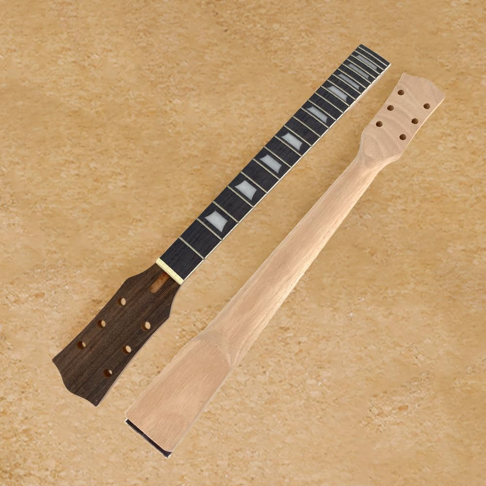 Szyja do gitary elektrycznej 22 progi 628 mm mahoń głowice gitarowe normalna nakrętka śruba na pięcie z wiązaniem biały blok wkładka DIY do gitar części zamienne