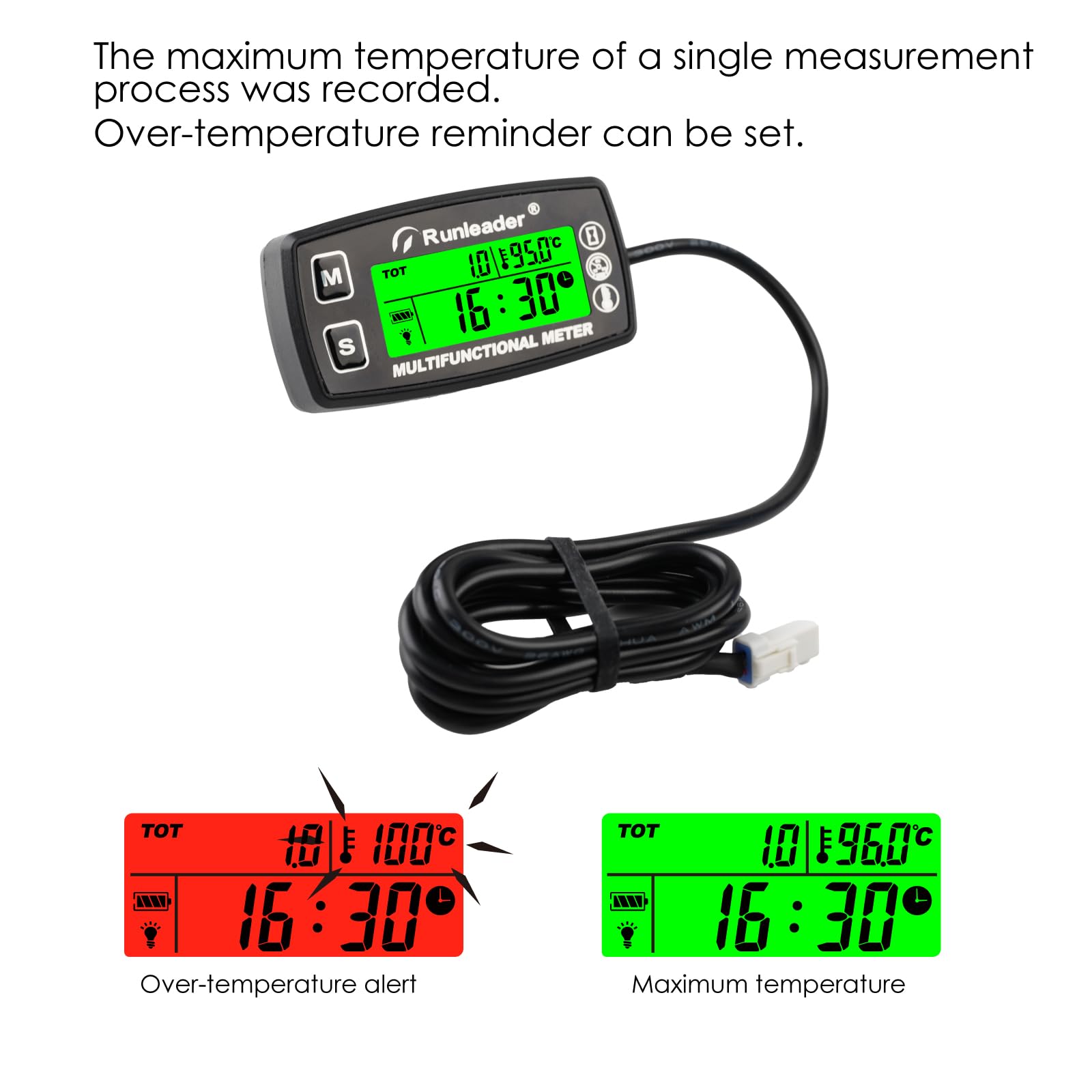 Jauge de température du moteur, compte-tours numérique, horloge, rappel de maintenance, batterie remplaçable avec rétro-éclairage pour petit moteur de tracteur de pelouse (HM035A)