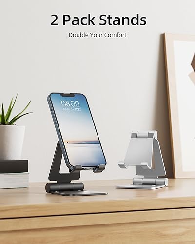 Miniatura 2 de Nulaxy Paquete de 2 soportes plegables dobles para teléfono celular, soporte plegable para teléfono de escritorio totalmente ajustable, compatible